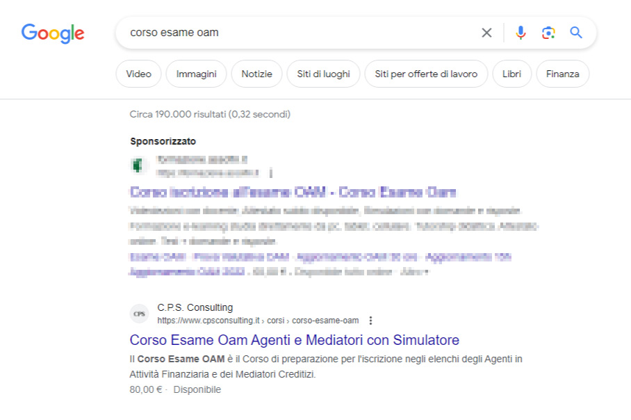 screen ricerca google corso esame oam